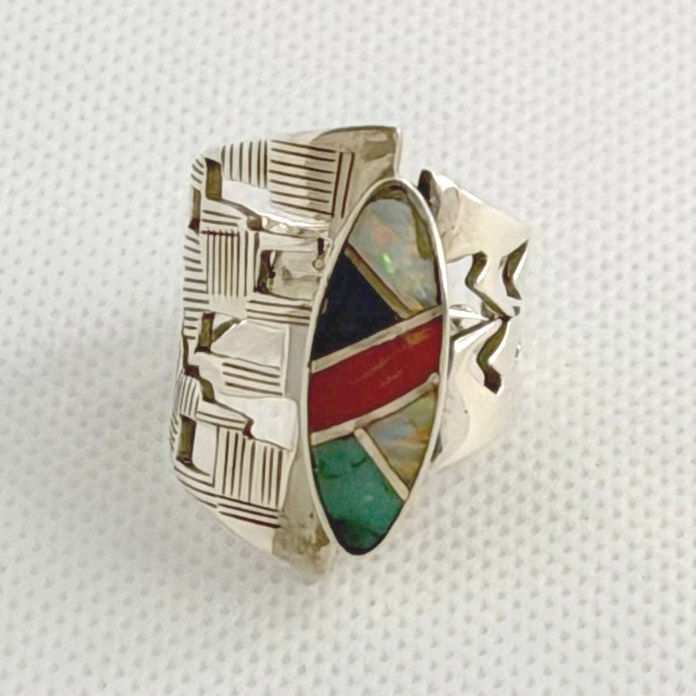 Yolanda Ortega Silver Multi-Stone Inlay Ring Size 8
